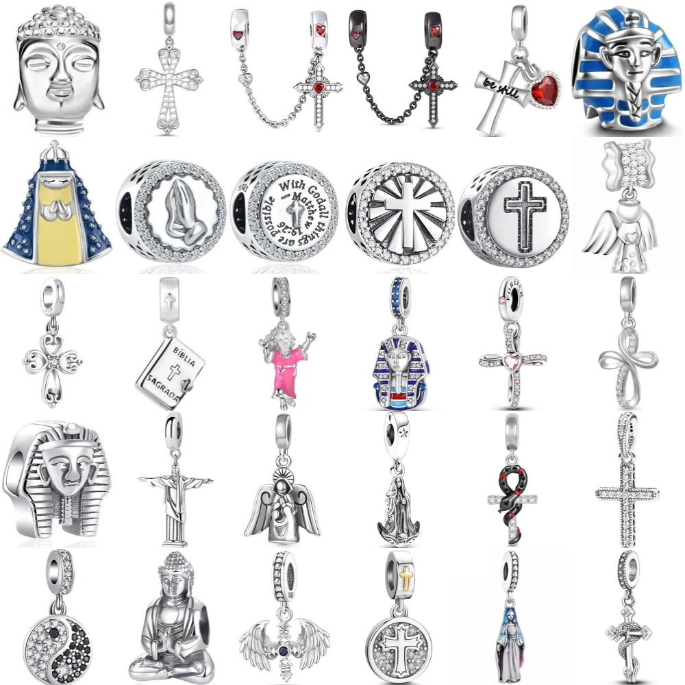 

925 Sterling Silver God Bible Religion Cross Priest Jesus Cross Dangle Bead Diy Fit Original Pandora Charm Bracelet Women Jewel