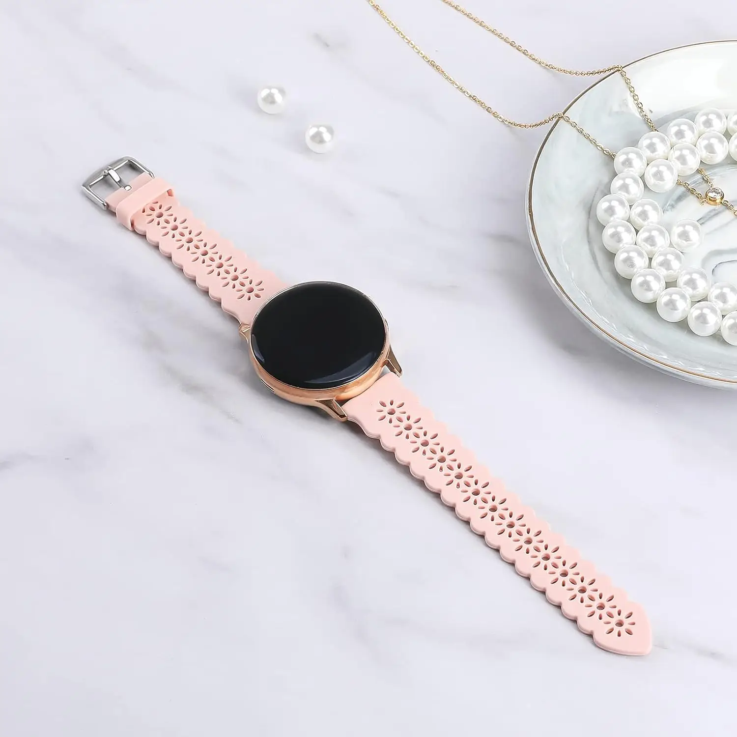 Ausgehöhltes Band für Samsung Galaxy Watch 7/FE/4/5/5 pro/Active 2 Silikon 20 mm 22 mm Spitzenarmband Huawei Watch GT 4-3-2-2e