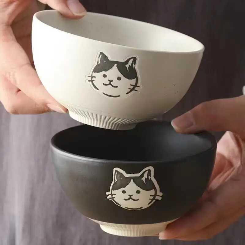 4.5 Inch Kawaii Bear Bowl Ceramic Kitten Rice Bowl Cartoon Cat Breakfast Oatmeal Milk Bowl Microwave Safe