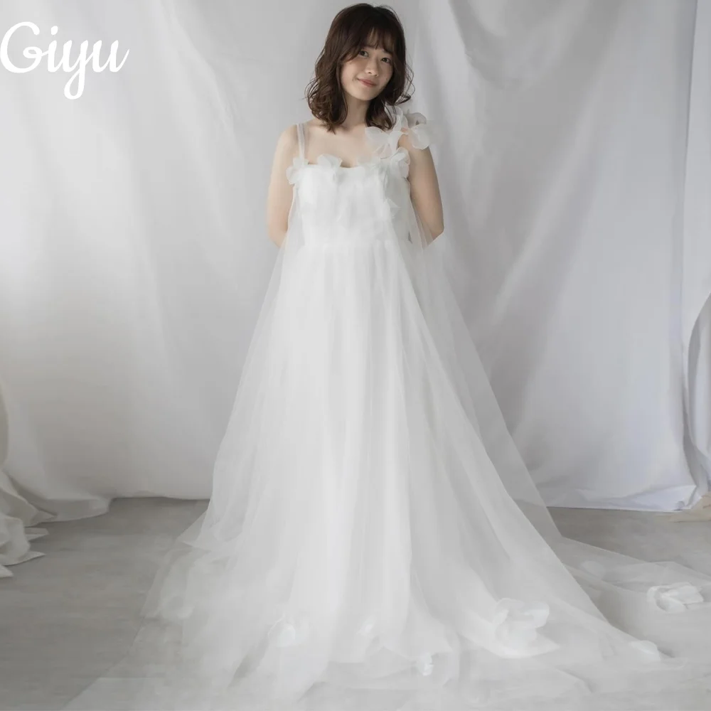 

Giyu New Fairy Spaghetti Strap Wedding Dresses Pure Applique Tulle Floor Length Bridal Gowns Korea Photoshoot Customized 2025