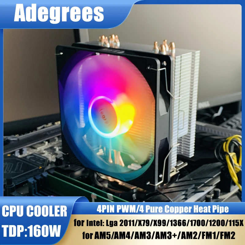 

120MM RGB CPU Air Cooler 4 Heat Pipes PC Processor ventilador for Intel 1700 1200 1366 115X 2011 X79 X99 1151 AMD AM3 AM4 AM5