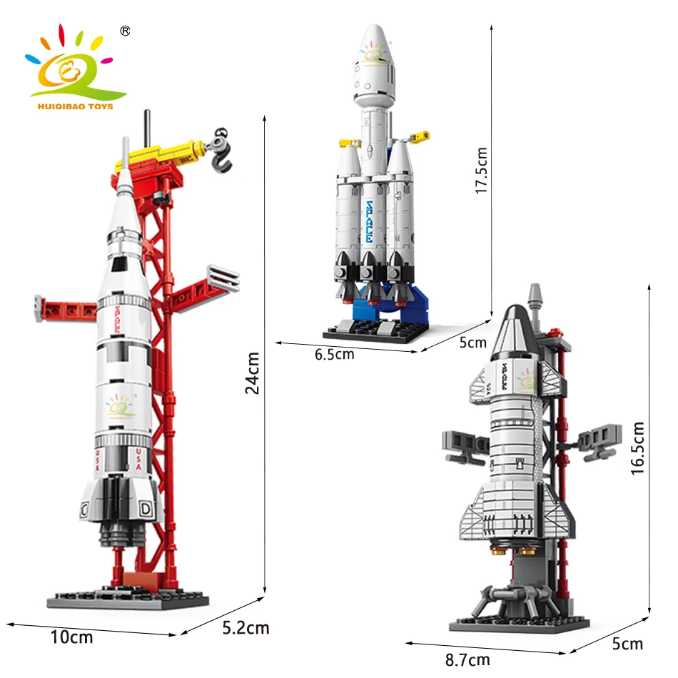 HUIQIBAO Mini Aviation Manned Rocket Model Building Blocks Space Aerospace Station Bricks City Construction Toys for Children