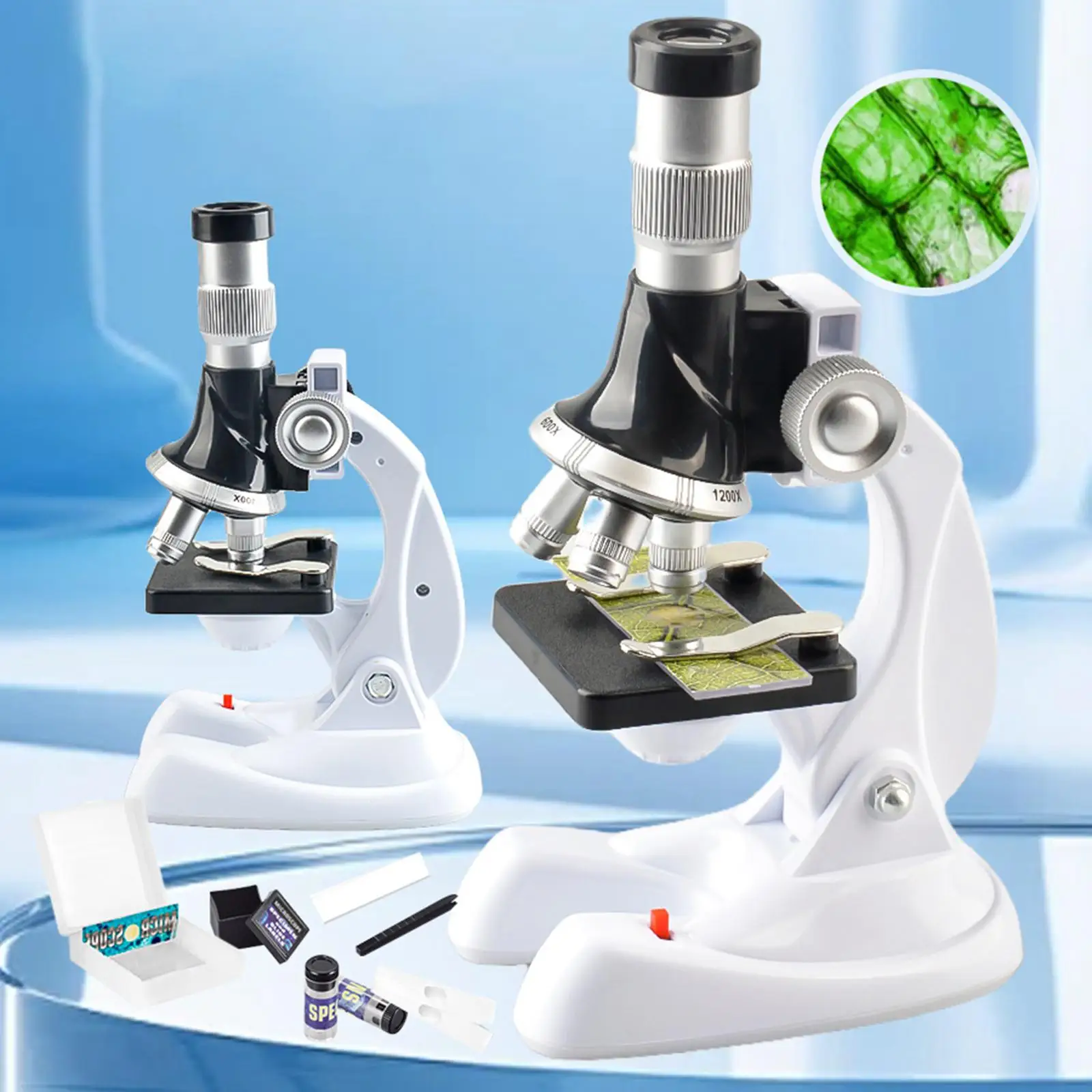 Set di microscopi tascabili 1200X Microscopio biologico digitale con luce di riempimento a LED Giocattolo educativo scientifico Montessori per bambini Adulti