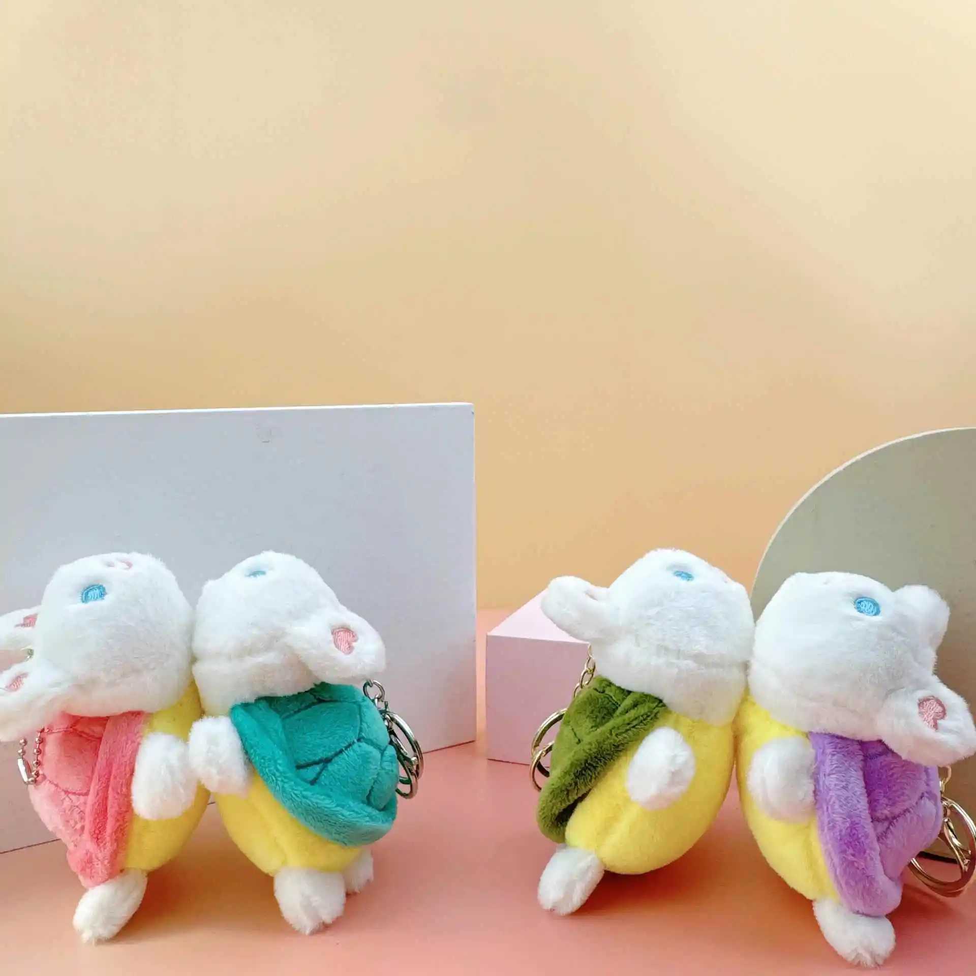 Adorable Cartoon Green Turtle Rabbit Plush Doll Bag Pendant Keychain Soft Stuffed Toy Rabbit Turtle Doll for Boys under  Year