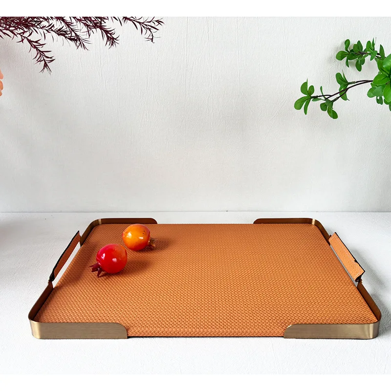 

PYJ metal woven leather tray modern simple storage living room home decoration