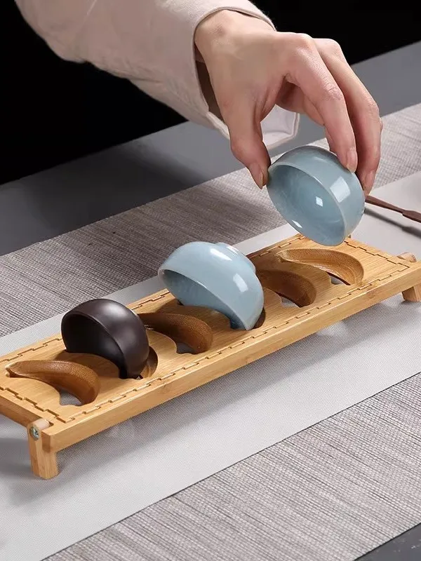 多機能竹製茶碗ラック-家庭用茶器カップ乾燥スタンド-茶卓カップオーガナイザー-水切りラック-カップ乾燥ホルダー