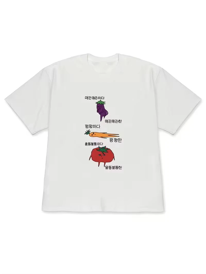 Unisex Funny Cartoon Vegetable Graphic T‑Shirt Carrot Tomato Eggplant Print Crewneck Short Sleeve Casual Humor Streetwear Tee