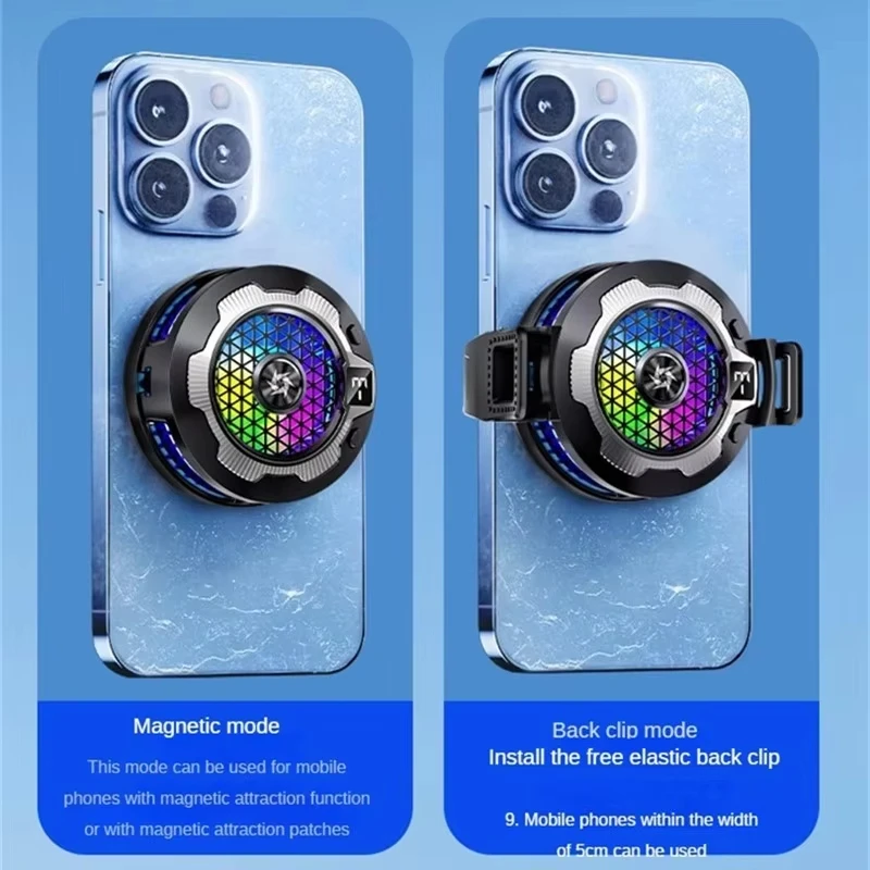 Wireless Charging Magnetic Phone Cooler For iPhone15, 14, 13, 12, 11 S24Ultra Back Clamped Phone Cooling Fan Game Cooling