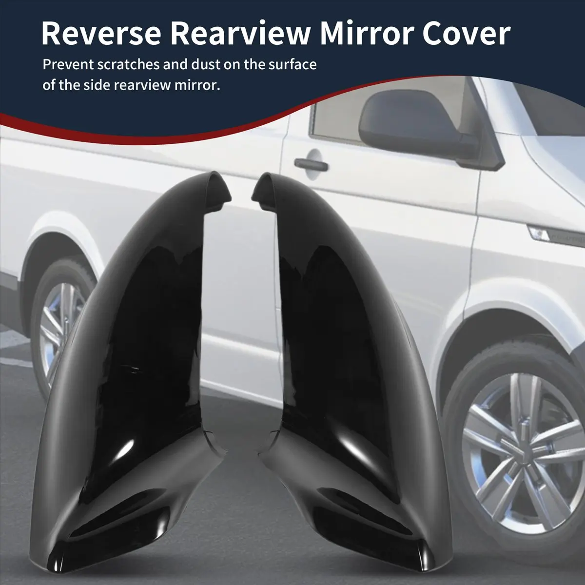 11-Glossy Black Mirror Covers Car Side Rearview Wing Mirror Replacement Shell Caps for-VW Transporter T5 T5.1 T6 2010-2019