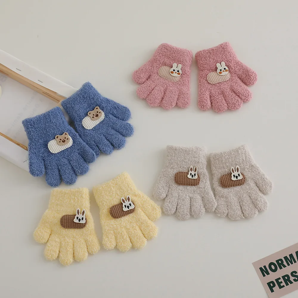 Warme Baby-Handschuhe, Winter-Strickhandschuhe für Kinder, Jungen und Mädchen, niedliches Cartoon-Kaninchen, Kleinkind-Vollfinger-Handschuhe