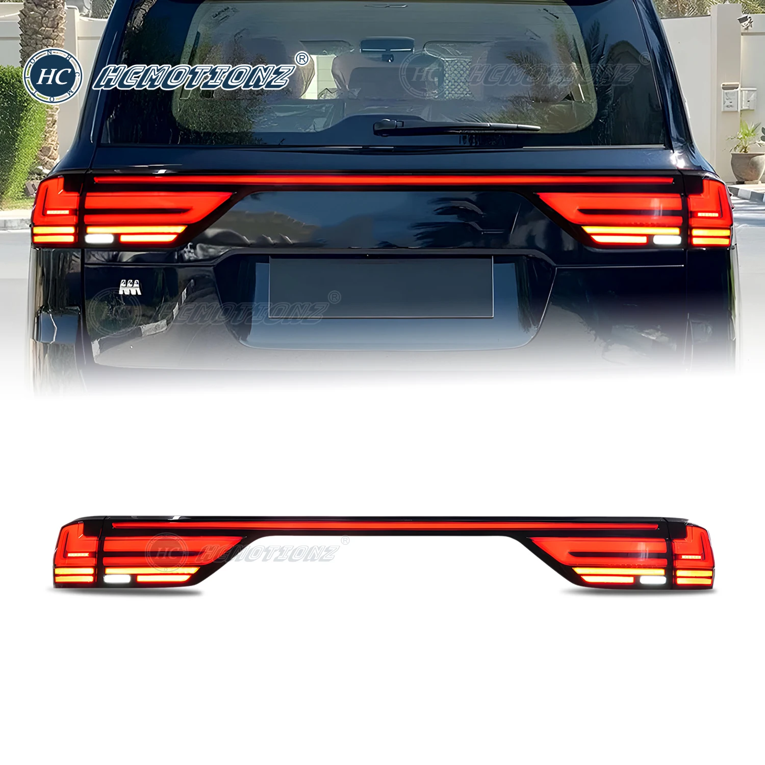 HCMOTIONZ  LED Tail Lights For Toyota Land Cruiser 2021-2024 ZX VX GR Sport J300 Start Up Animation Car Back Lamps Assembly DRL