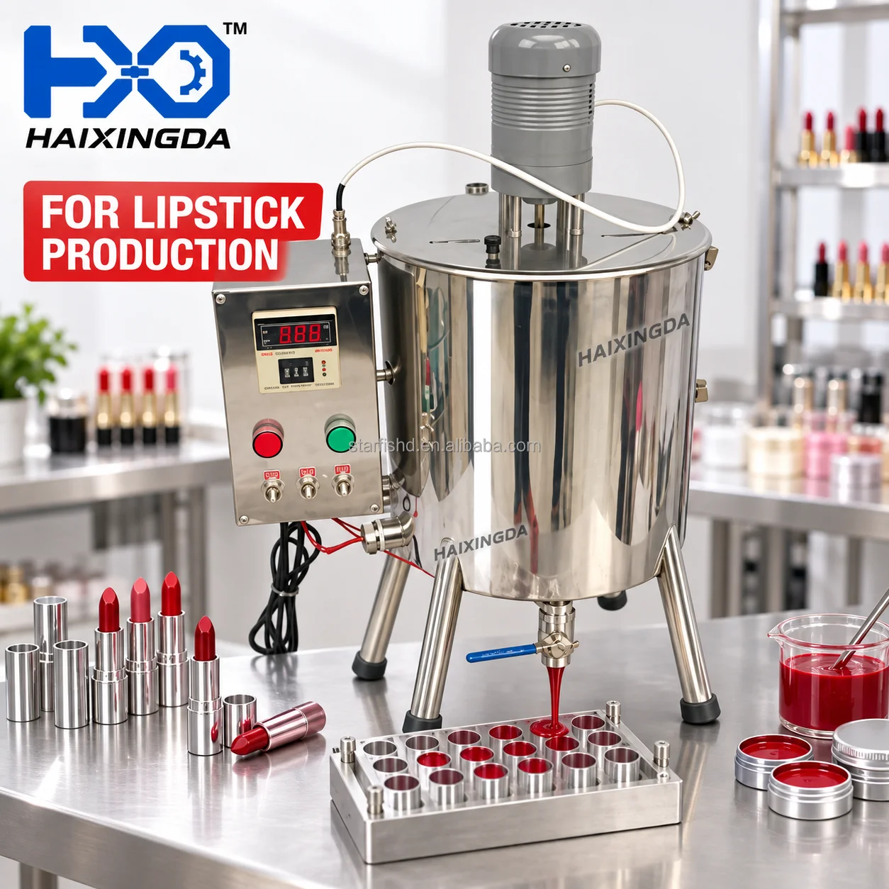 Lipstick Filling Machine With Heated Mixing Tank Stainless Steel Cosmetic Paste Filler For Lip Balm And Lip Gloss Production