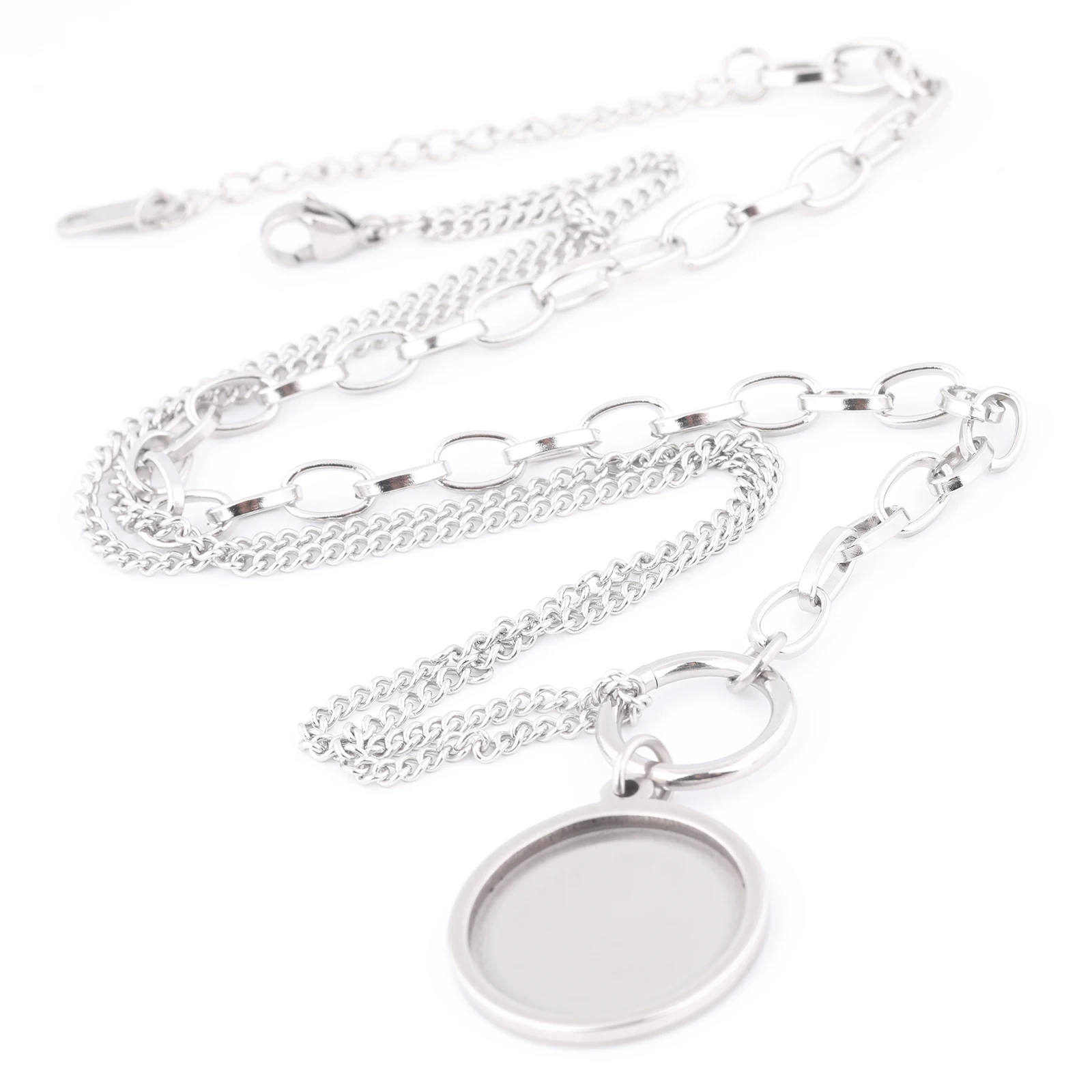 2pcs Fit 20mm Cabochon Pendant Base Setting Trays Stainless Steel Diy Chain Necklace Bezel Blanks  For Jewelry Making Supplies