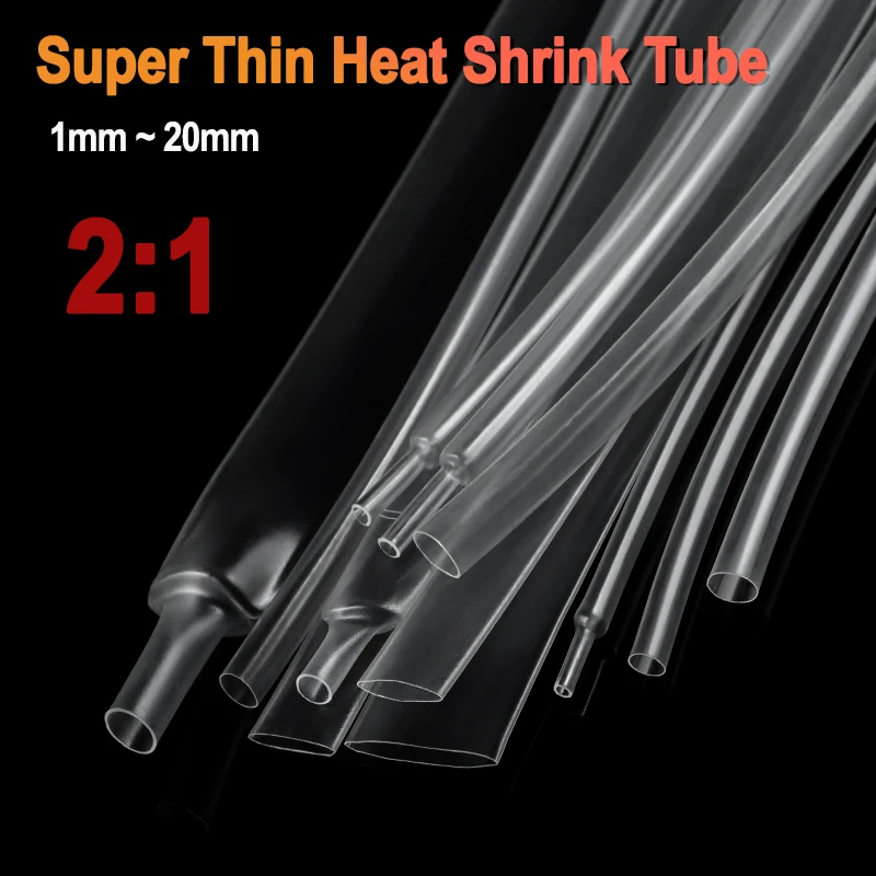 2-10m Super Thin Wall 2:1 Heat Shrinkable Tube Transparent 1mm ~ 20mm Earphone Line Audio Cable Sleeve Wrap Heat Shrink Tube
