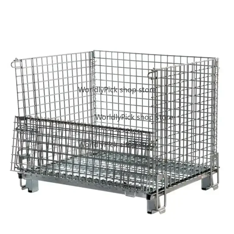 Wire Mesh Folding Storage Basket, Galvanized Metal Casing, for Garage or Warehouse 80*60*40cm