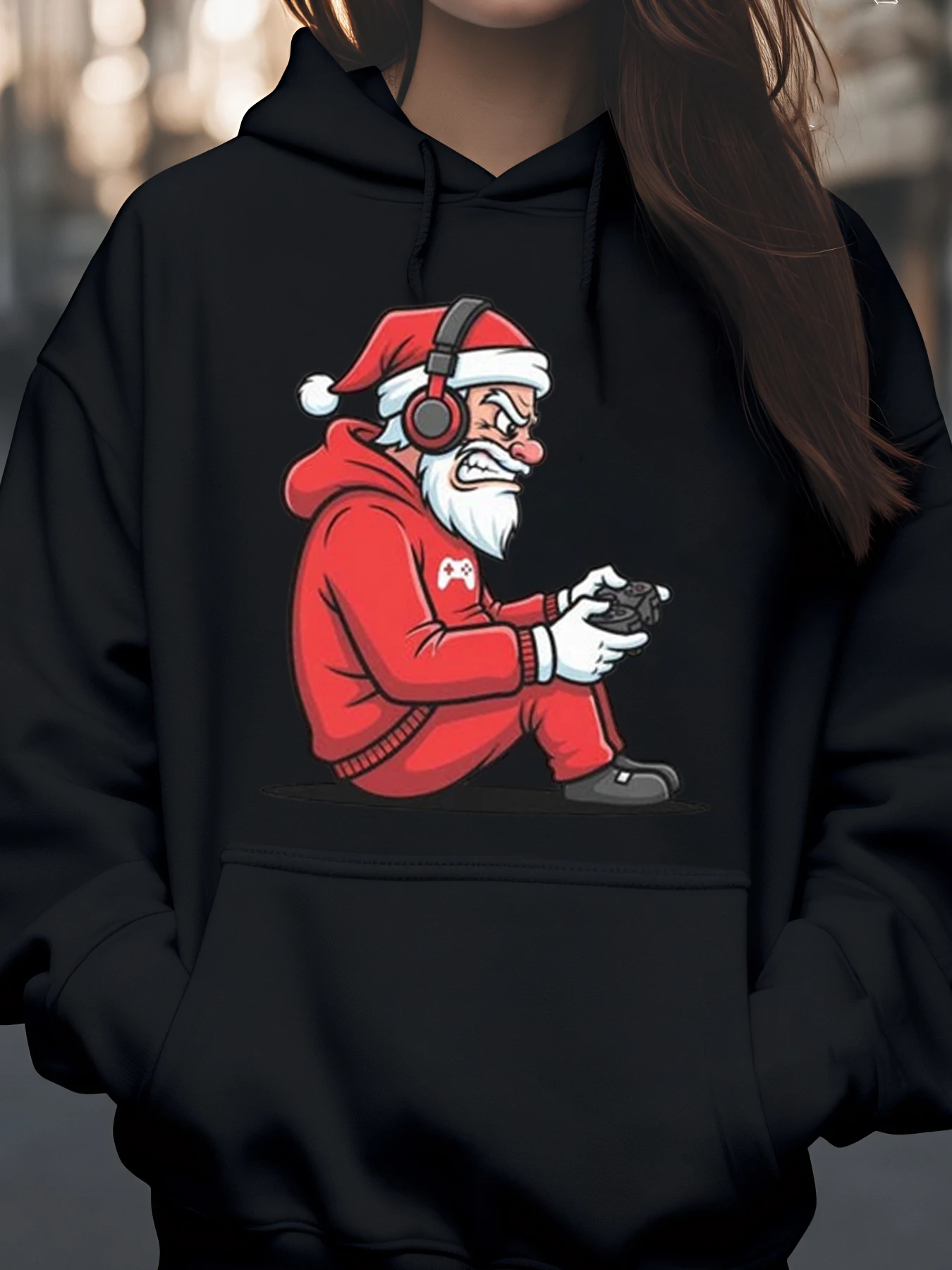 サンタ ゲーマー プリント クリスマス パーカー カジュアルウェア メンズ レディース