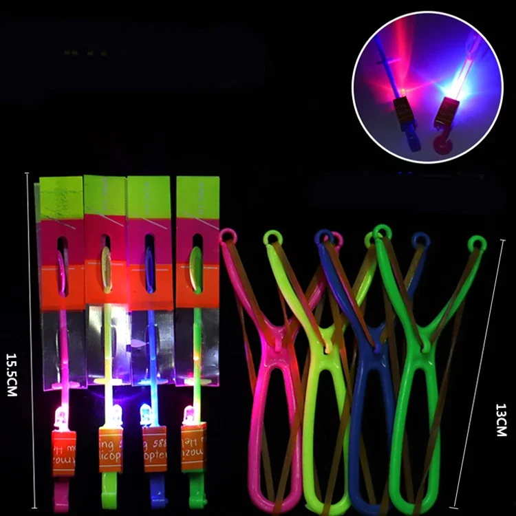 Fusée Volante Shoous avec Lumières LED Clignotantes pour Enfants, Jouets Slingshot, Hélicoptère artificiel astique Rotatif, Extérieur, 10Pcs