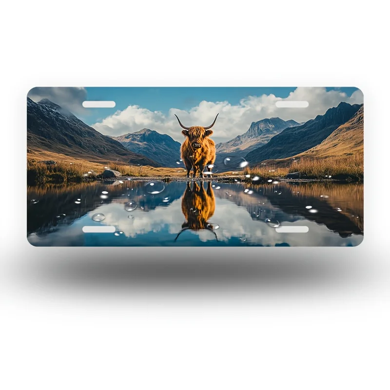 

Металлический постер Mountain Lake Highland Cow Sign, 6x12 дюймов