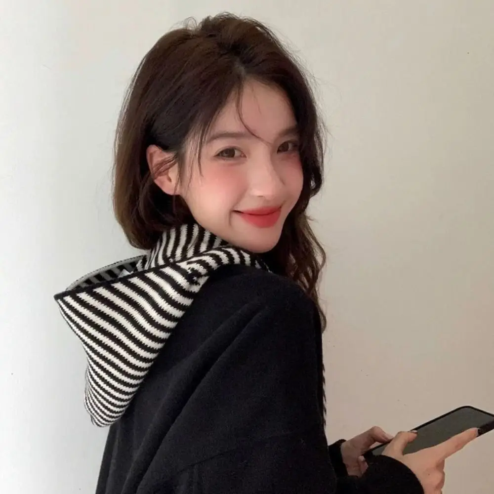 

Корейская версия, полосатый шарф, шапка, вязаная теплая шерстяная пряжа, шапка с капюшоном, ветрозащитная теплая шапка для шеи, шапка для женщин, одежда