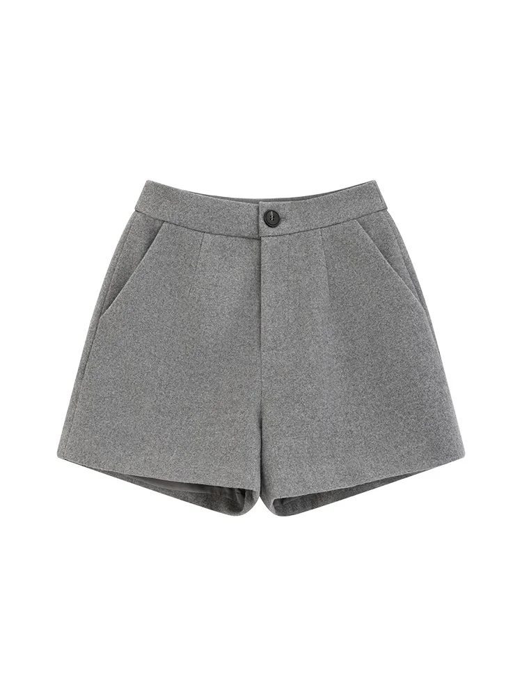 Pantaloncini eleganti a vita alta in lana Pantaloncini a gamba larga a trapezio Donna che dimagrisce Pantaloni casual invernali Abito autunnale stile pendolare da ufficio