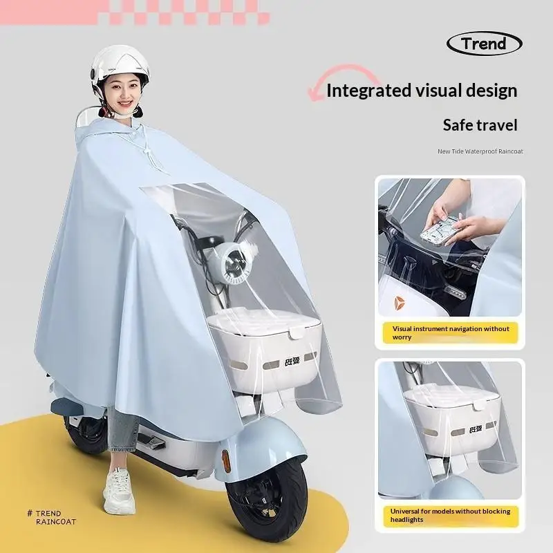 Large Size Waterproof Motorcycle Raincoat Poncho Windproof Electric Bike Rain Cape With Clear Face Shield Full Coverage Rainwear
