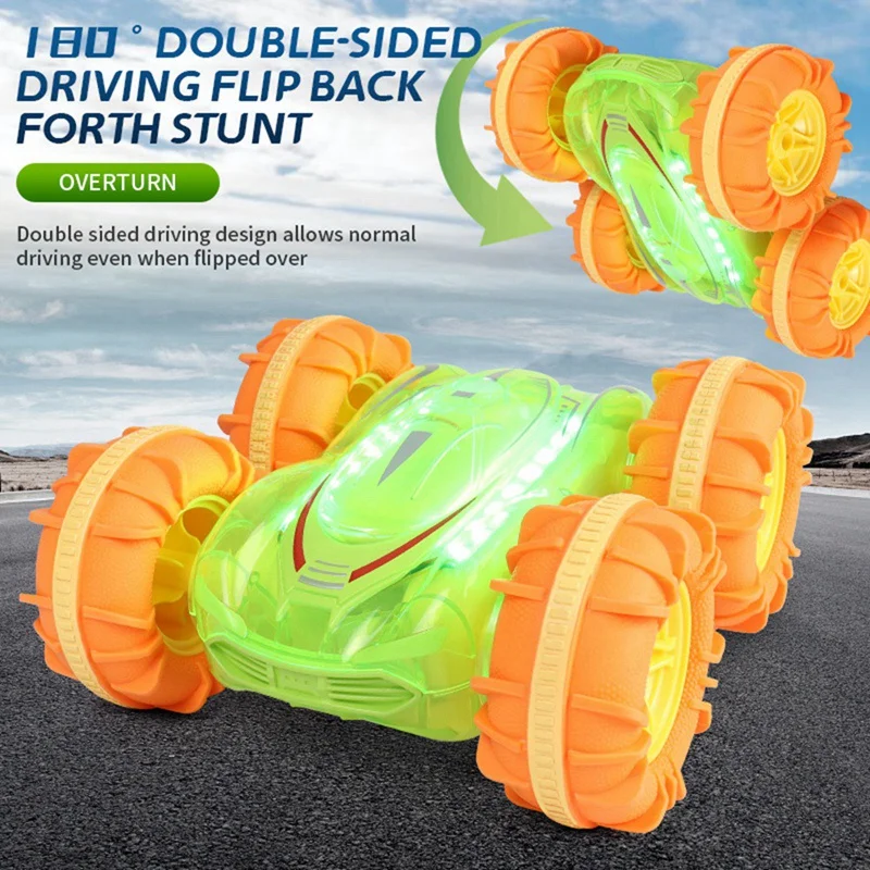 Voiture cascadeur RC double face pour enfants, véhicule amphibie, jouets roulants gestuels, lumière transparente, 2.4G