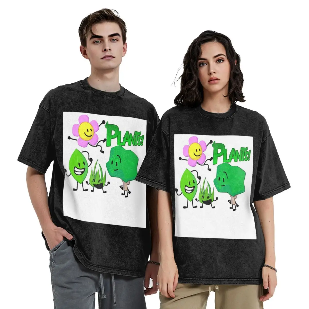 BFDI Plant Characters Washed T Shirts Casual Short Sleeve Hip Hop T-Shirt Streetwear Tops Tees for Men Women