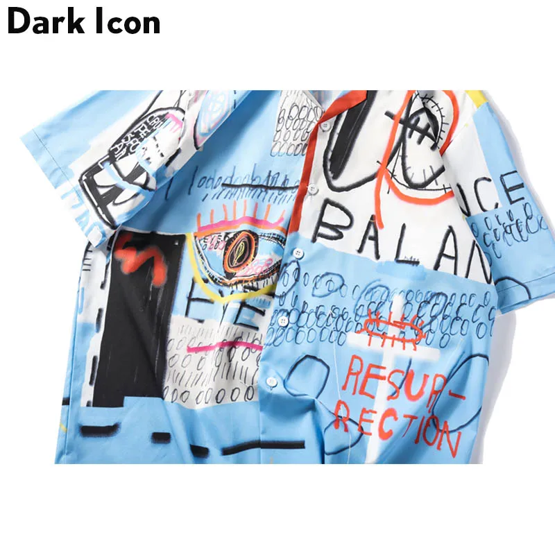 Dark Icon Graffiti Shirts Men Summer Beach Men\'s Shirts Short Sleeve 2024 New Retro Shirts Man Streetwear Clothes