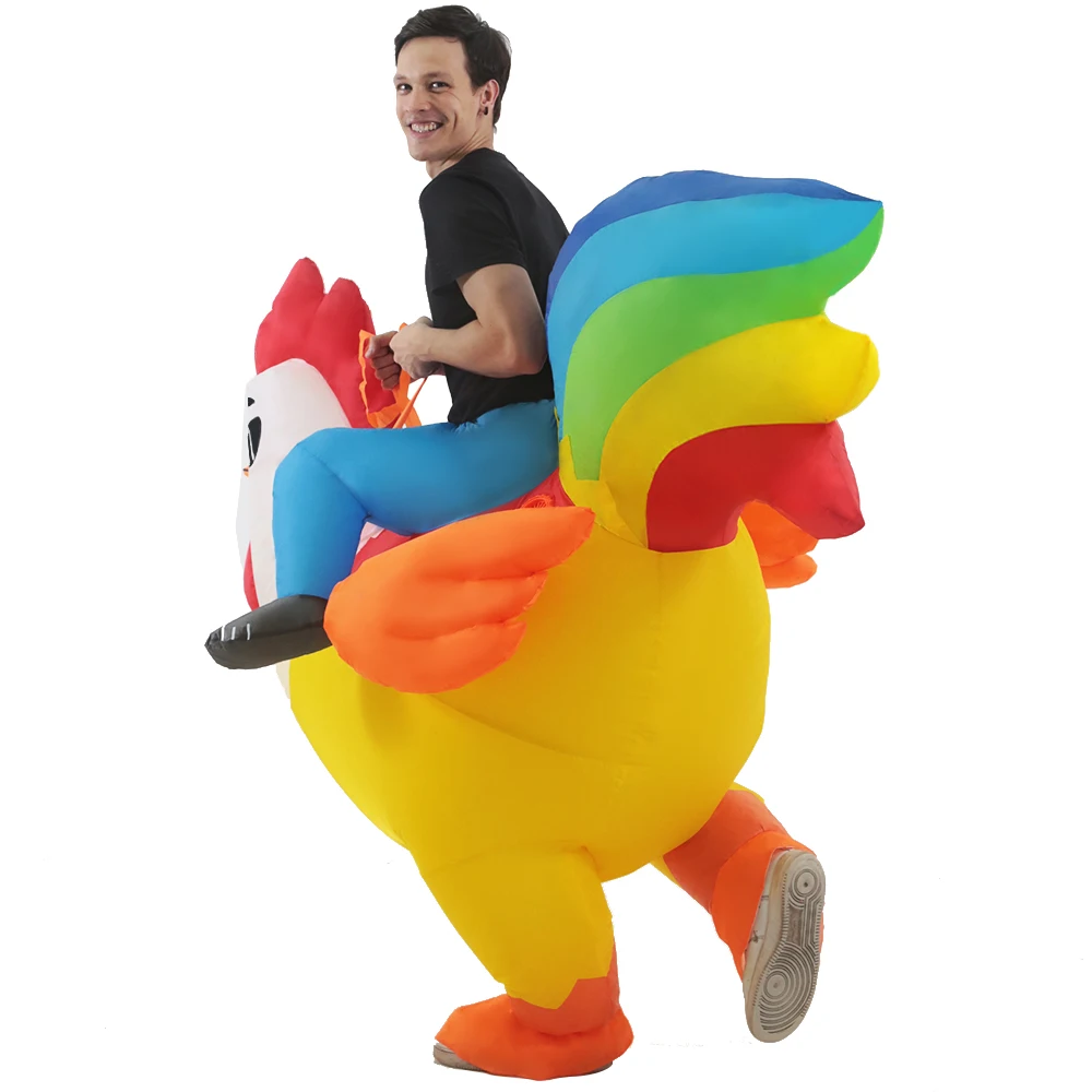 Adult Rooster Inflatable Costume Funny Unicorn Elk Animals Inflatable Suit Halloween Carnival Half Body Blow Up Suit for Cosplay