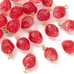 Pandahall 20Pcs Lampwork Glass Strawberry Charms 3D Red Strawberry Charms Glass Fruit Charms for DIY Jewelry Making Crafting