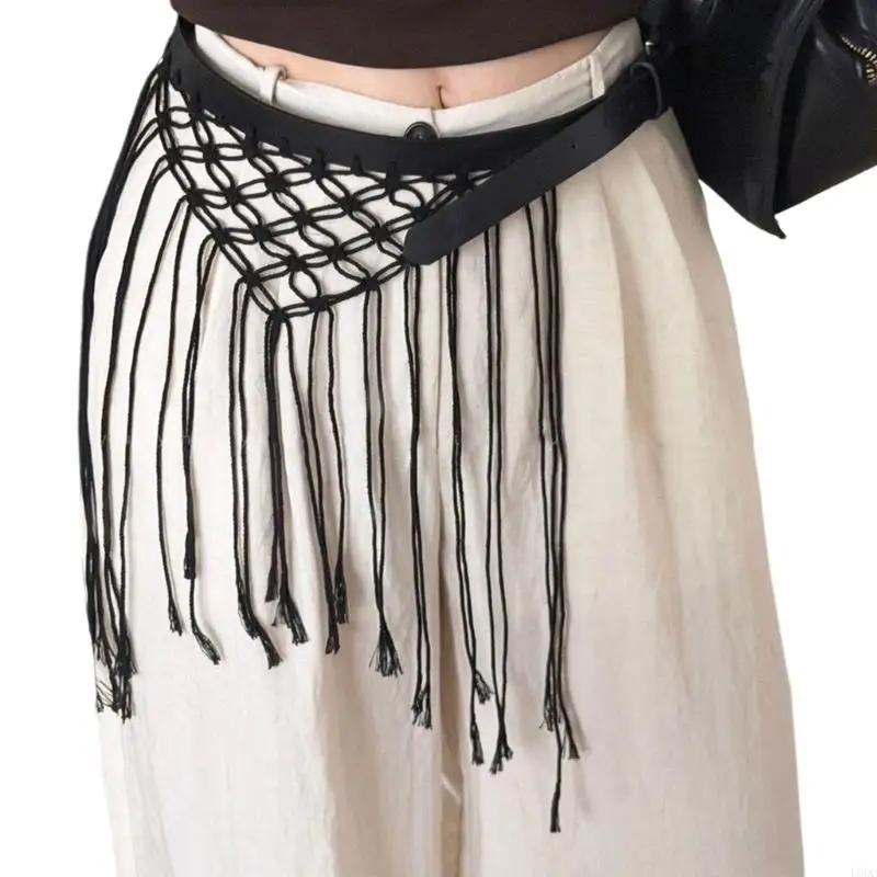 Adjustable Mesh Waist Belt with Fringe Detail for Daily Looks Y166