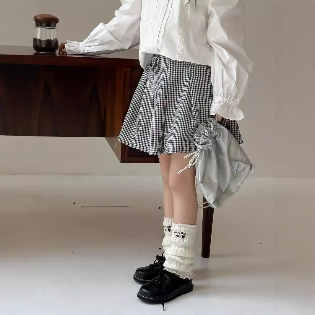 Pleated Skirt Childrens Clothing Autumn New Girl Lattice Design Sense Tide Simple 2024 Elastic Waist Fashion Versatile