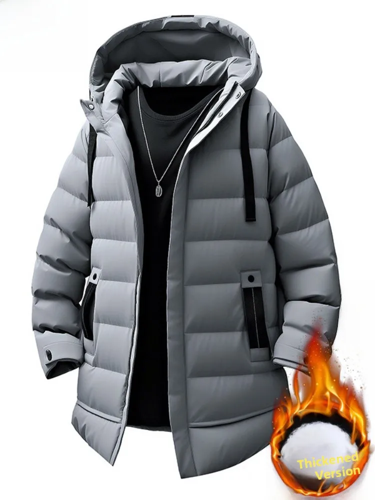 

Men's Winter Thiened down Cotton Jaet Hooded Mid-Length Durable Polyester Fabric Faion Urban Sle Warm Coat for Youth