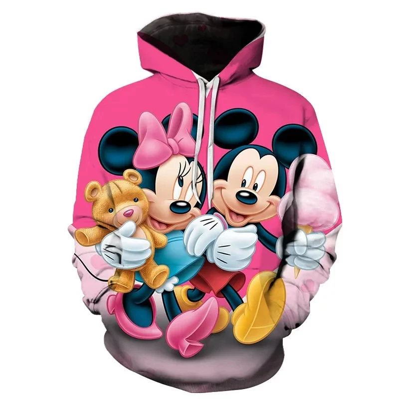 Disney-Moletons masculinos e femininos Minnie Mickey Mouse, streetwear casual de hip-hop, moletons de mangas compridas, tops men