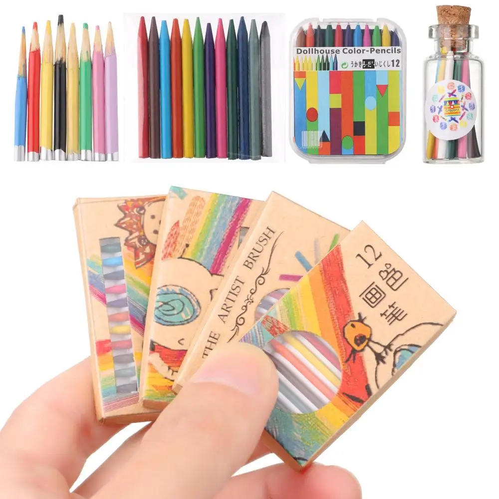 1 Set 8/12/13 Colours Doll Colorful Crayon Color Pencil Dolls Accessories Mini Painting Tools Dollhouse Decoration Scene Model