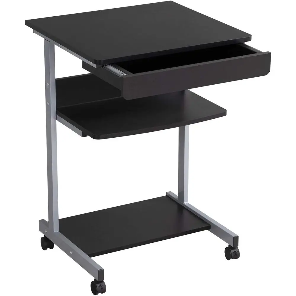 

Mobile Computer Desk Cart, Small Rolling Laptop Desk PC Table Workstation with Der and Printer Shel, Writing Desk Table or Small