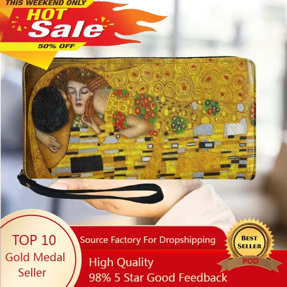 

Oil Painting Kiss/Waterlily Designer Wallets Gustav Klimt/Monet Women's Purse Casual PU Leather Wallet for Teen Girls Portable