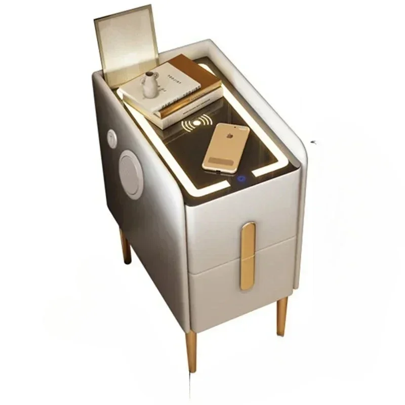 

Premium narrow smart bedside table, modern style white bedside table, narrow mold home furniture with wireless charger