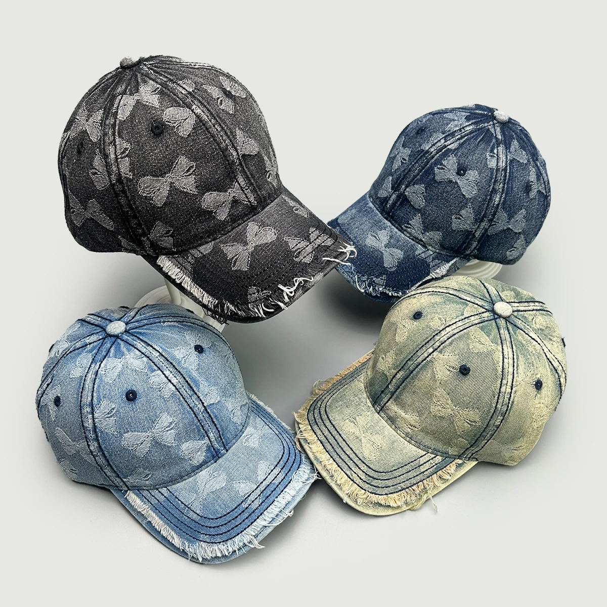 

New Retro Jacquard Bow Distress Women Baseball Hats Sunshade Personal Versatile Fashion Outdoor Casual Broken Style Peaked Caps