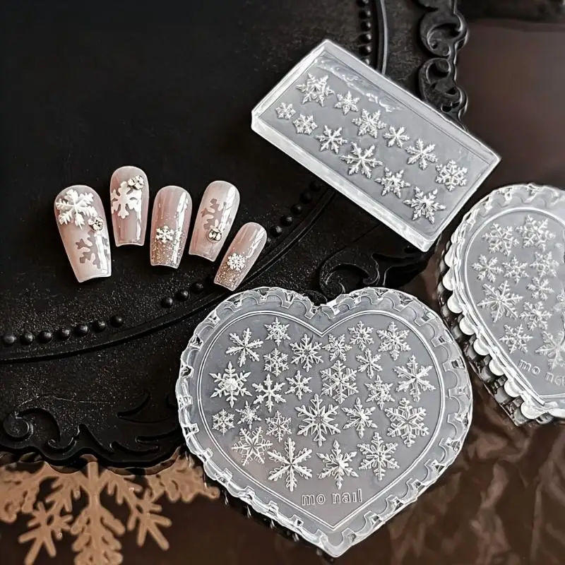 3D Christmas Snowflake Nail Carving Silicone Mold Reusable Non-Stick DIY Manicure Tool for Professional Nail Technicians Use