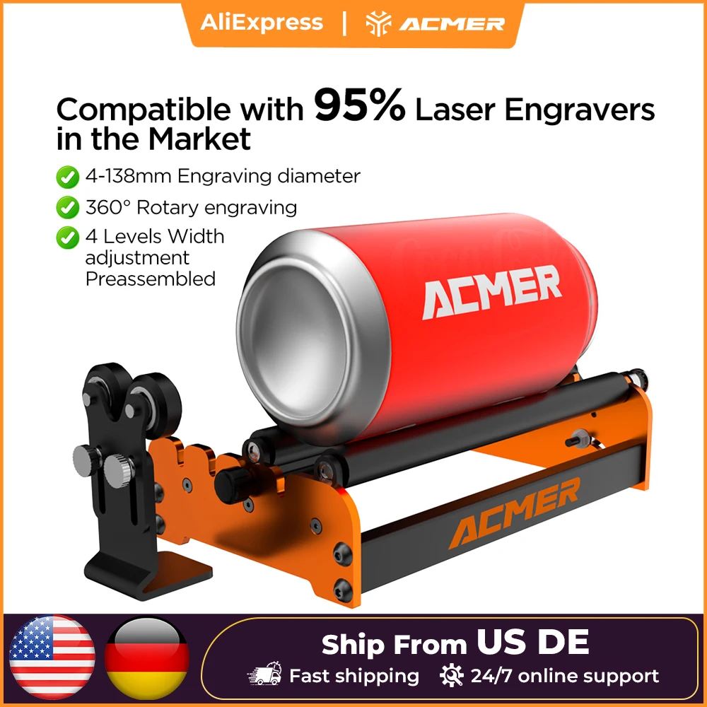 

ACMER M2 Laser Rotary Roller Y-axis 360° Rotary moudle Laser Cutting Engraving For Cylindrical Objects 4-138mm Accessories