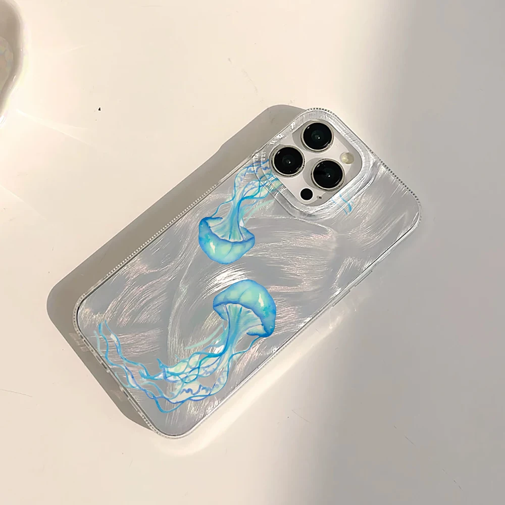 Blue Jellyfish Summer Ocean Hard IMD Phone Case For Xiaomi Redmi Note 14 Pro 13 12 11 10 Pro 5 4G 14C Plus PC Silk Texture Cover view 5