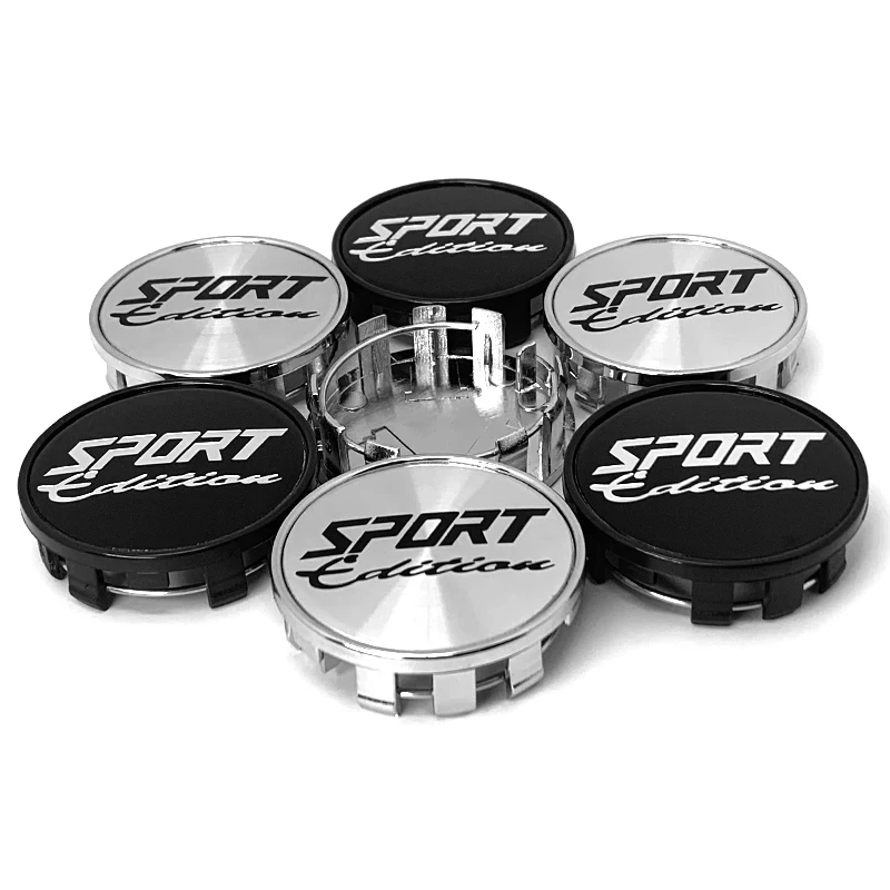 4PCS SPORT Logo 54MM(52mm-50mm) Car Wheels Rim Hub Cap Auto Car Wheel Center Caps Hubcap Dust-proof Cover Black Chrome