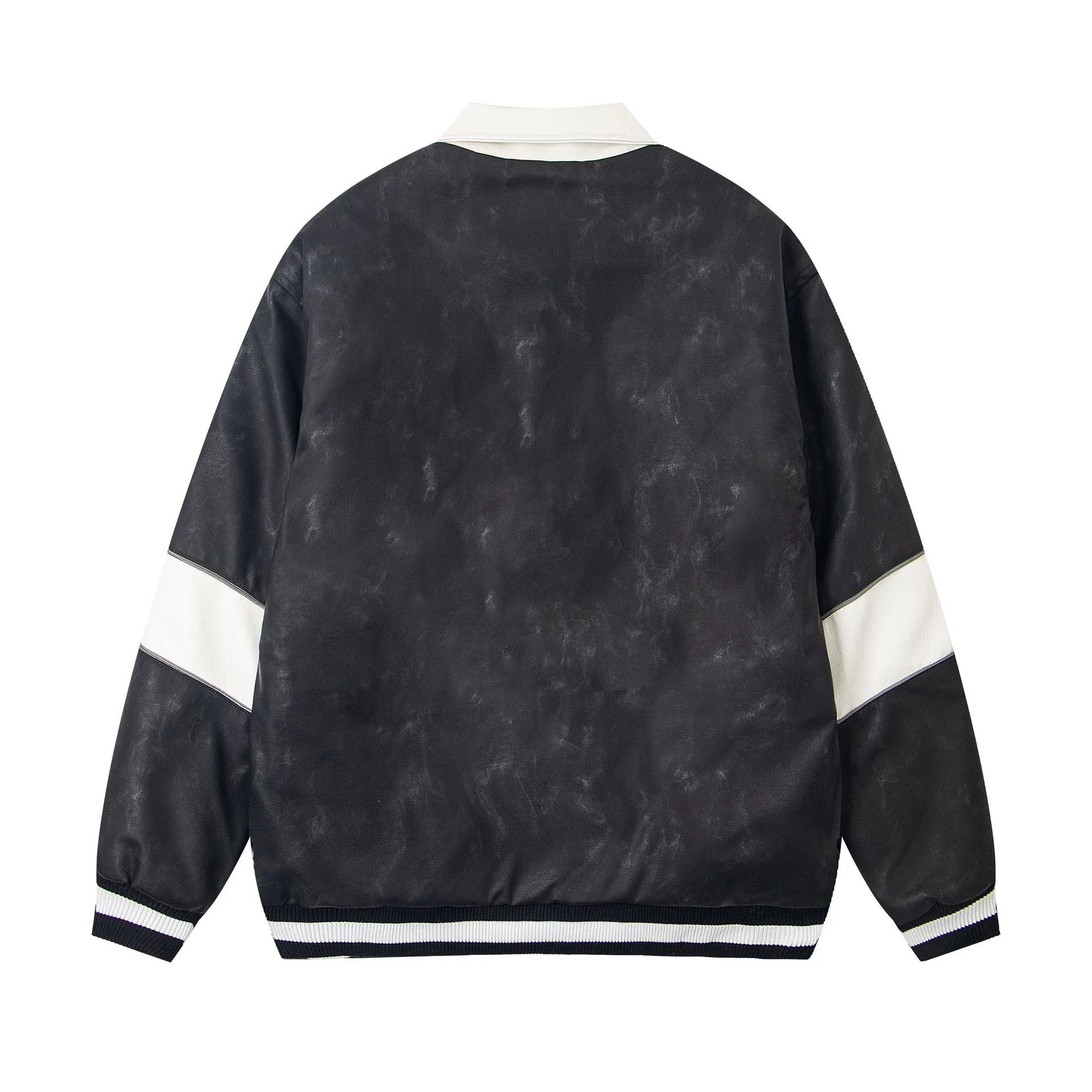 2025 الشتاء الرجعية الكرتون التطريز كتلة اللون سميكة بلوزات سترة بولي Leather الجلود بدوره إلى أسفل طوق معطف مبطّن بالقطن #4