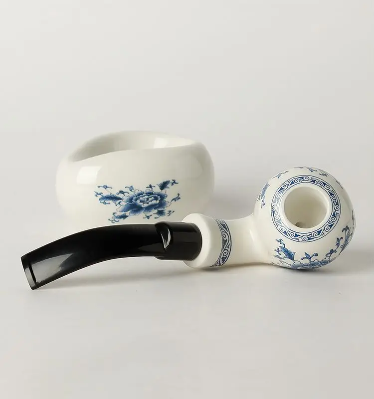 Imagem -04 - Muxiang Cachimbo Cerâmico Estilo Chinês Decorações de Porcelana Azul e Branca um Conjunto de Cachimbos: Cachimbos com Cremalheiras ru