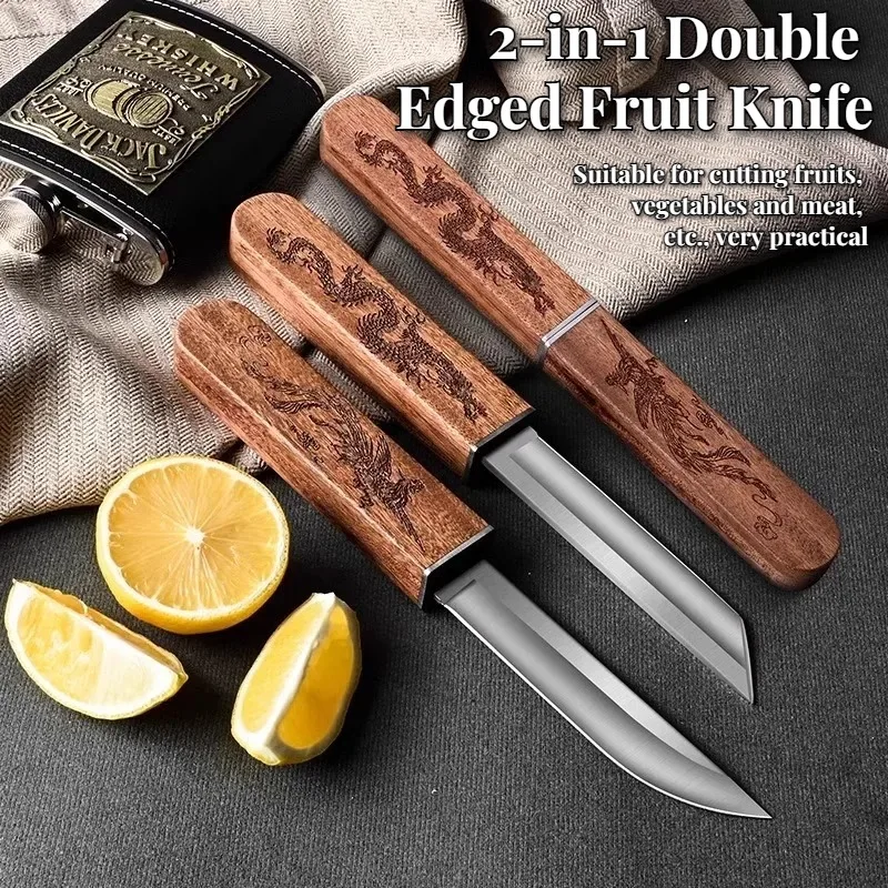 BAKULI-1pc Double Edged Knife, 2 in 1 Fruit Knife, Multifunctional Pocket Knife, Sharp High Hardness Portable Outdoor Knife