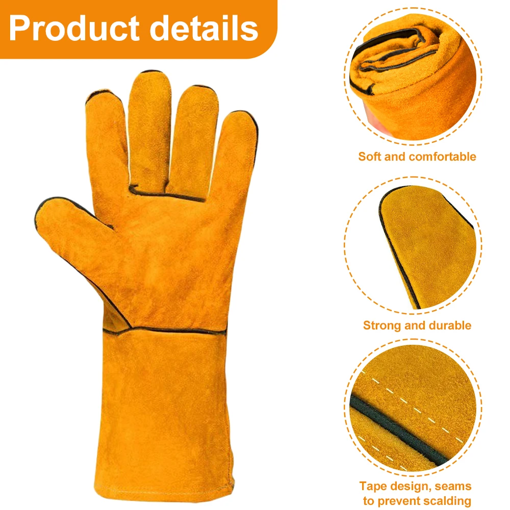 Leather Welding Gloves Cowhide Heavy Duty Safety High-Temperature Resistant Protective Driver Working Welding Mechanic Gloves