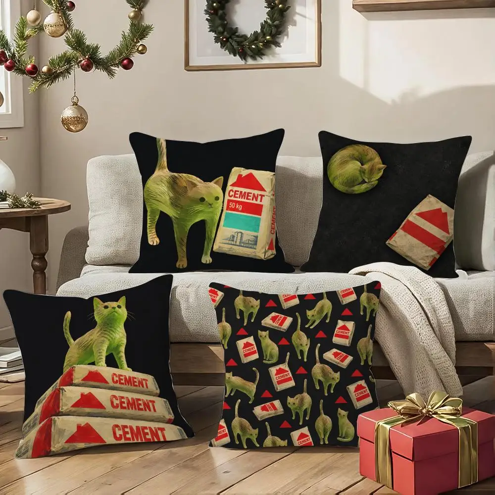 Surreal Cement Cat Art Cushion Cover 1/4Pcs Soft Plush Throw Pillow Cover Double-Sided Print Sofa Living Room Decor