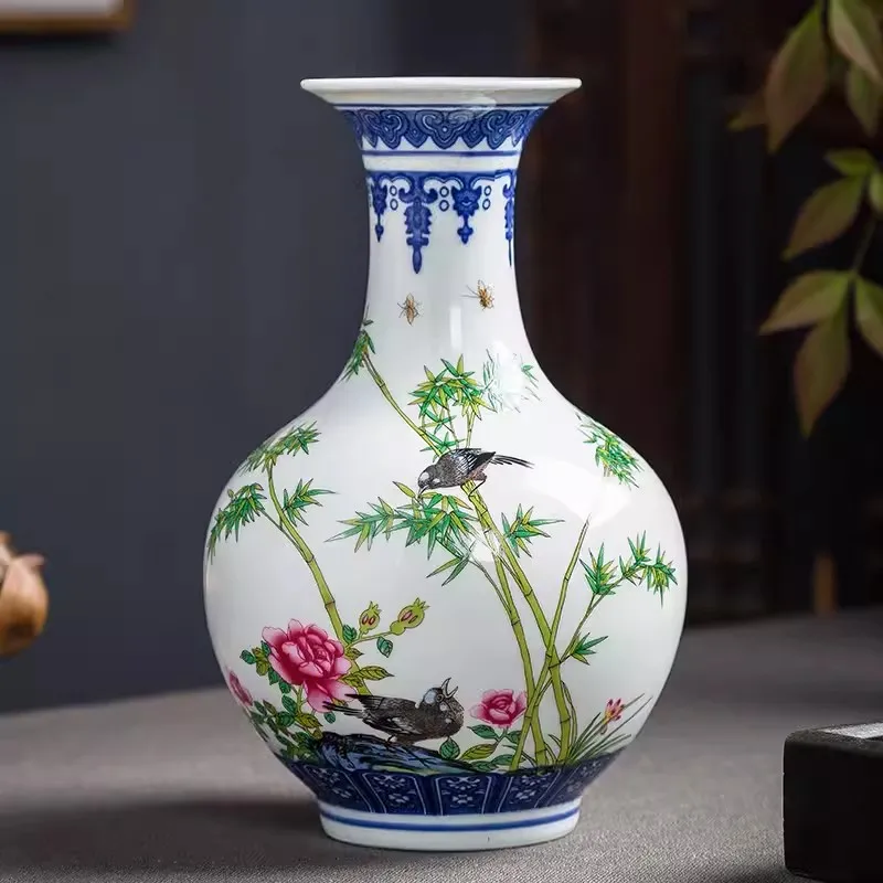 Jingdezhen Ceramic Ornaments Antique Blue and White Porcelain Vase Arranger Dracaena sanderiana Home Living Room TV Cabinet Deco