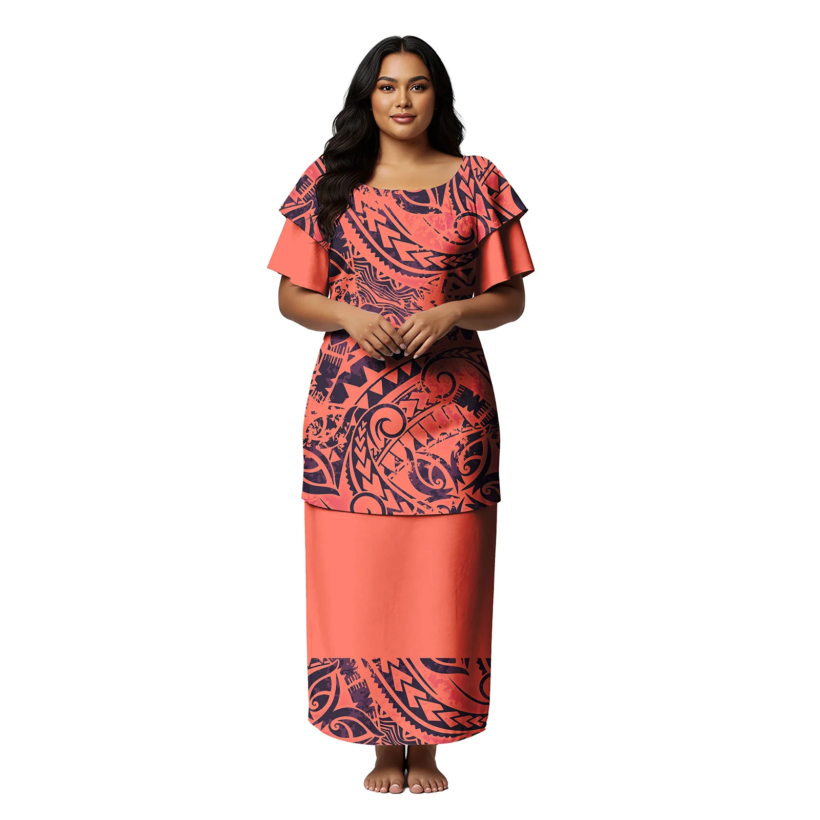 

Высококачественный женский комплект из 2 предметов: повседневное пляжное платье-макси с гавайским принтом (пулетаси), в стиле самоано-полинезийской моды